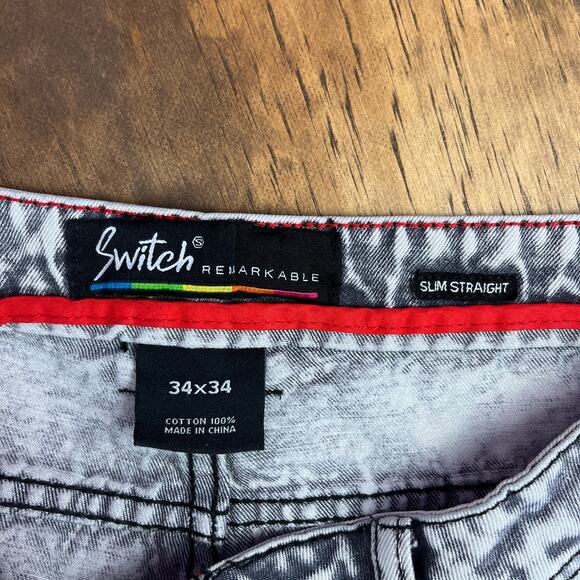 Switch Remarkable Mens Jeans Gray Slim Straight Distressed Y2K 34x34 (33x27) - Picture 4 of 10